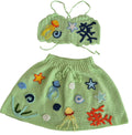 Mint Green Crocheted Crop Top & Mini Skater Skirt Set with Sea-Themed Appliqués – Mermaidcore Two-Piece, Whimsical Handmade Crochet Outfit, Artsy Coquette Knitwear, Soft Anti-Pilling Yarn, Festival & Photoshoot Set, Gift for Her